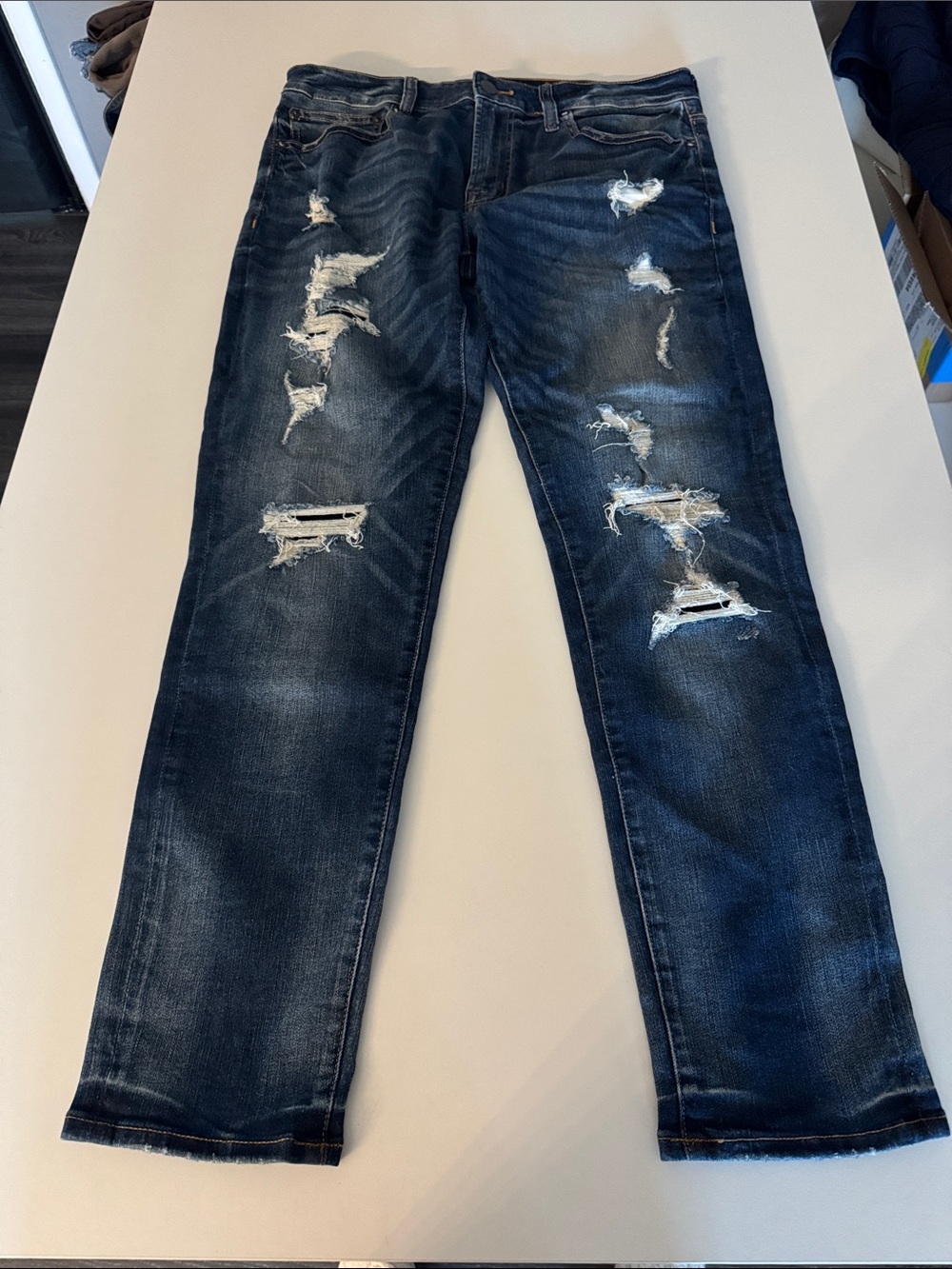 American Eagle Outfitters Dark Blue Distressed Slim Straight Jeans